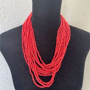 Elegant Red Beaded Necklace Coral